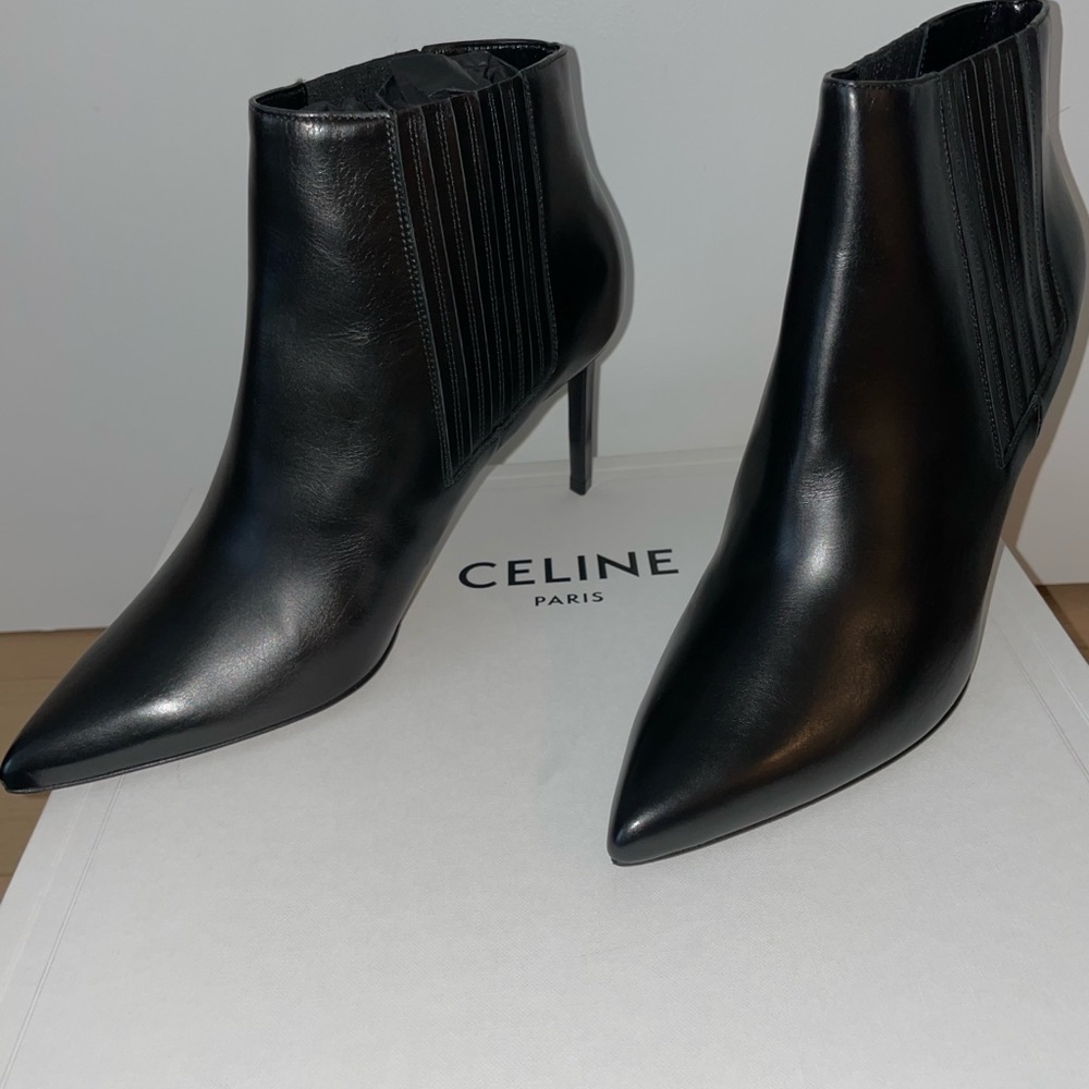 Celine Sharp Leather Bootie Women's Black 38.5/8.5